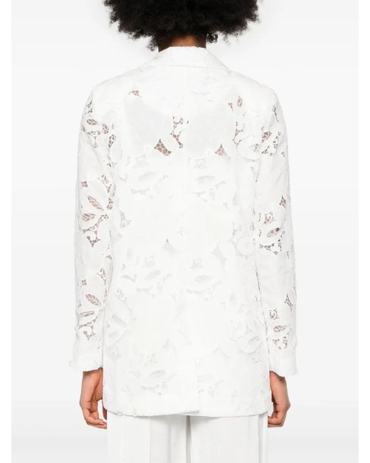 Blazer Monopetto Con Ricamo di Nissa in White