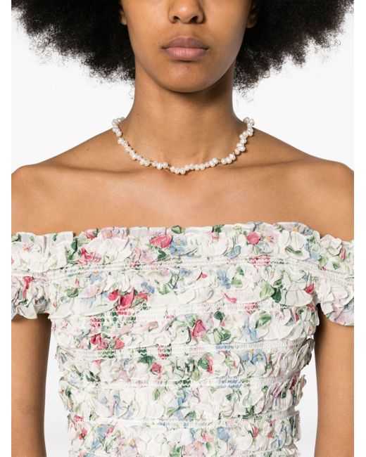Needle & Thread White Floral-print Ruched Top