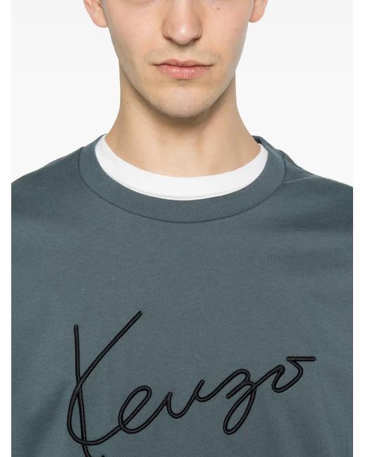 KENZO Blue Logo-Embroidered T-Shirt for men