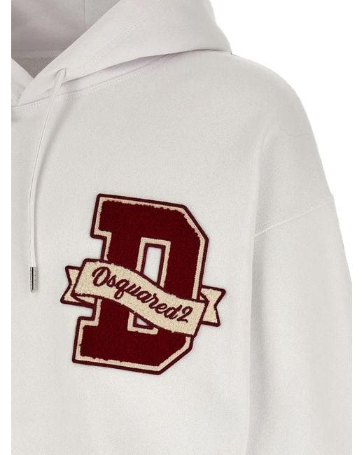 DSquared² White Logo-Patch Hoodie for men