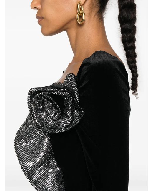 Nissa Black Sequin-Detail Velvet Mini Dress