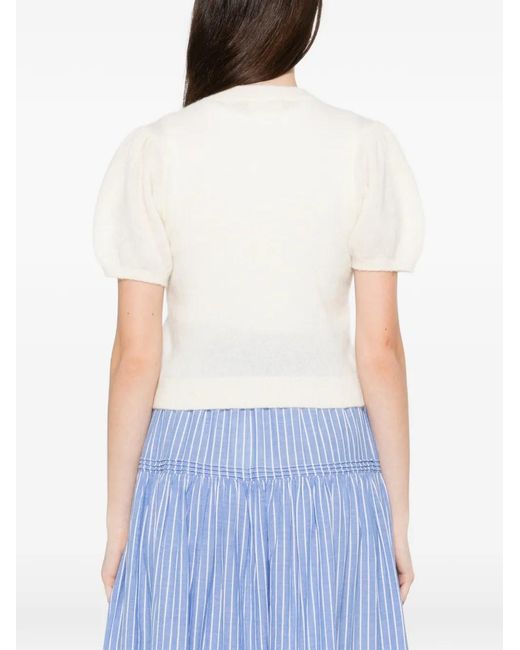 Doen White Anisa Puff-Sleeves Cardigan