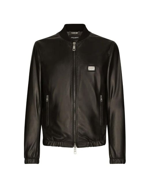 Dolce & Gabbana Black Leather Jacket With Branded Tag for men