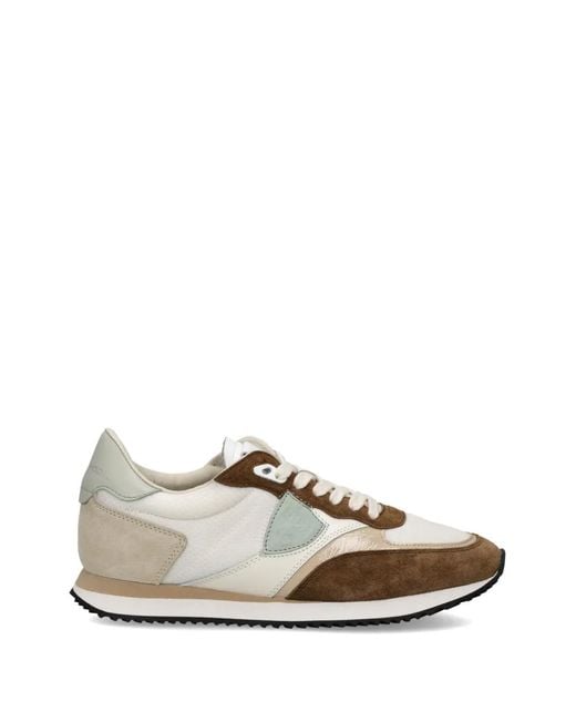 Philippe Model White Blville Suede-Panel Sneakers