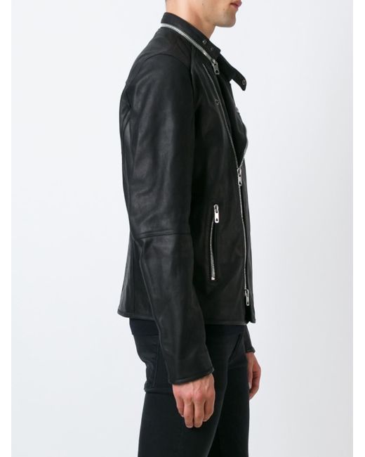 Diesel black gold Studded Leather Biker Jacket in Black for Men - Save ...