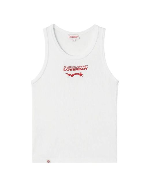Charles Jeffrey White Logo-Embroidered Ribbed Tank Top