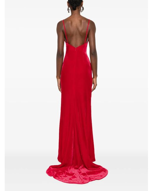 Alessandra Rich Red Bow Velvet Gown