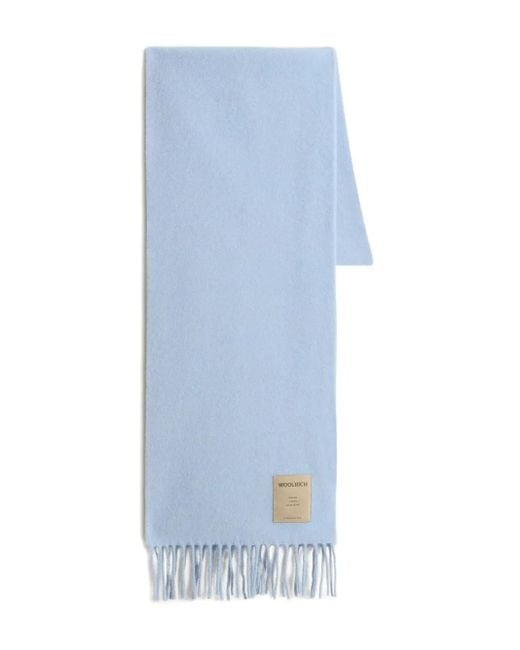 Woolrich Blue Fringed Wool Scarf for men