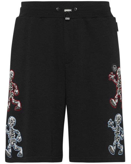 Pantalones cortos de chándal Skeleton Philipp Plein de hombre de color Black