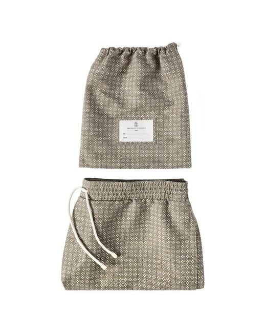 Brunello Cucinelli Gray Floral Print Nylon Swim Shorts for men