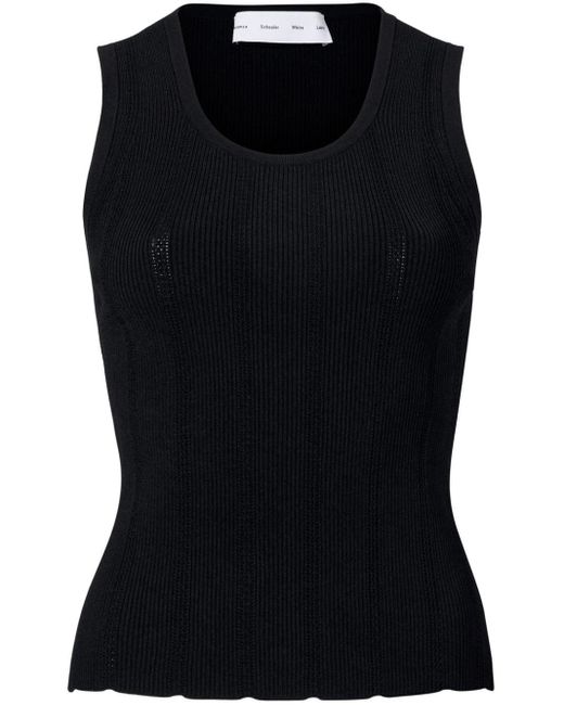 Proenza Schouler Black Perry Compact Pointelle Rib Knitted Top