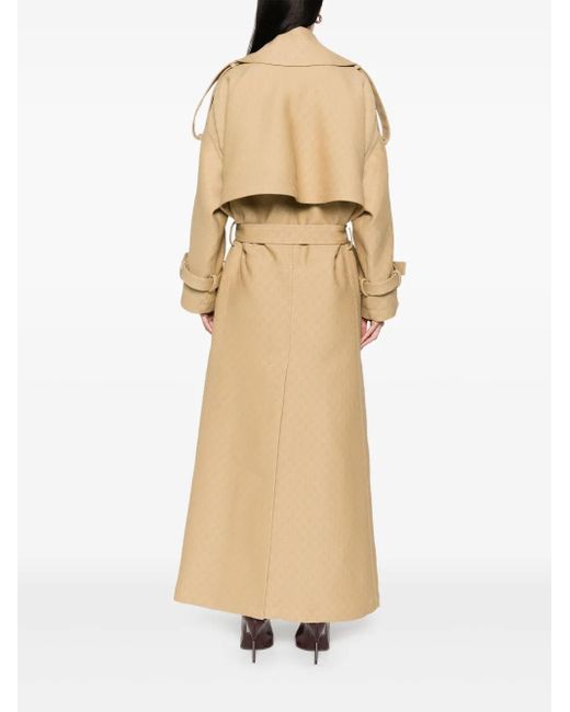 Gucci Natural Gg Crêpe Silk Wool Double-Breasted Coat, Ready-To-Wear
