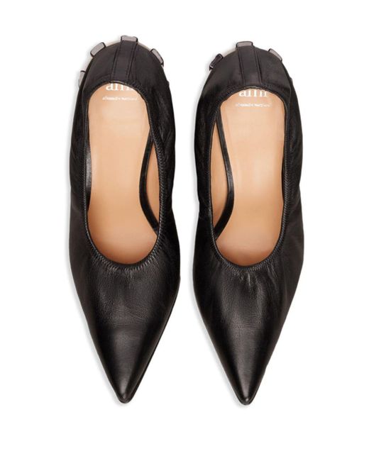AMI Black Pointed-toe Pleated Pumps