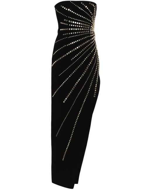 Nissa Black Mirrored-Studs Asymmetric Maxi Dress