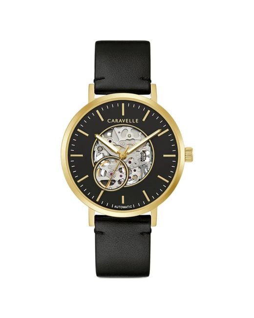 Bulova Black Caravelle Skeleton 40Mm Watch for men