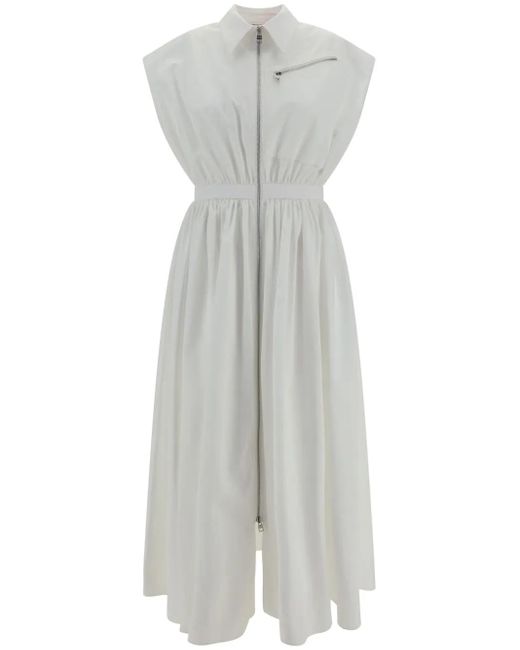 McQueen White Cap-sleeved Flared Dress - Women's - Cotton
