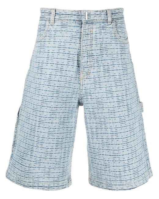 Givenchy Blue 4g Logo-jacquard Denim Shorts for men