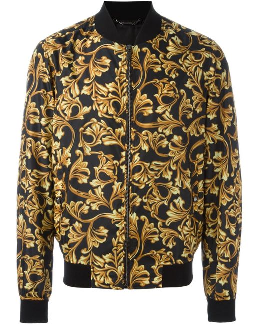 Versace Cotton Baroque Print Bomber Jacket in Black for Men | Lyst