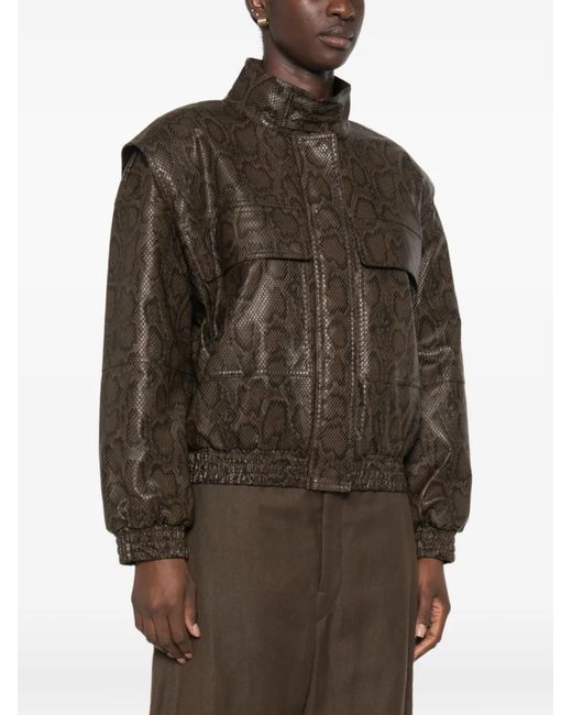 Twinset Brown Snake-Effect High-Neck Jacket