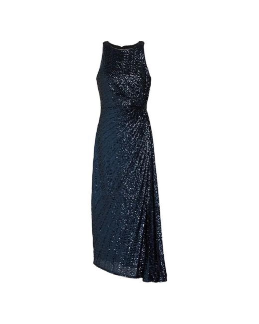 Badgley Mischka Blue Wrap-Effect Sequined Dress