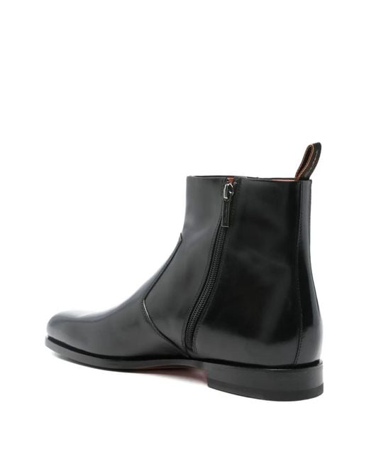Santoni Black Leather Boots for men