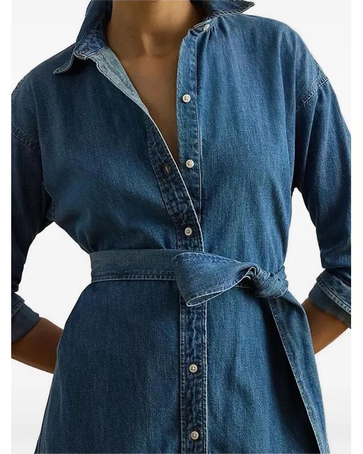 Ralph Lauren Blue Belted Button-Down Mini Dress