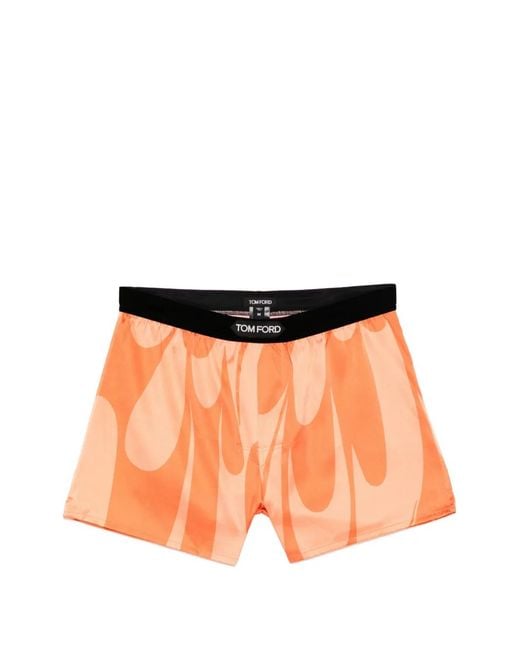 Tom Ford Orange Abstract-Print Silk-Blend Boxers for men