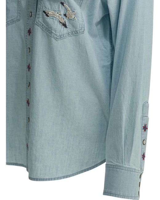 Filson Blue Embroidered-Detail Denim Shirt