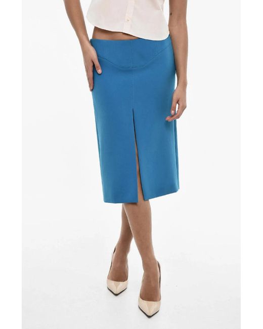 DSquared² Blue Front-Slit Midi Skirt