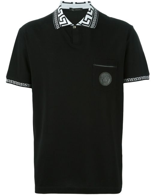 Versace Black Greca Collar Polo Shirt for men