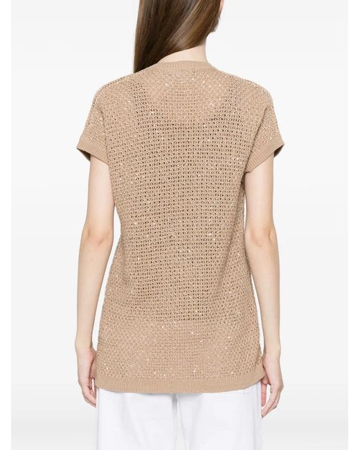 Fabiana Filippi Natural Sequin-Embellished V-Neck Vest