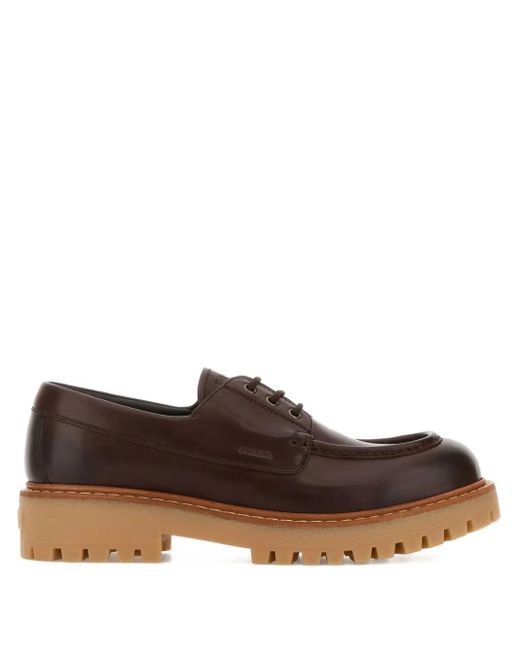 Prada Brown Leather Loafer Shoes for men