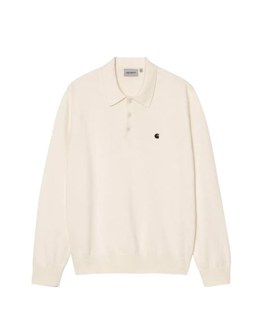 Carhartt White Madison Long Sleeve Polo for men