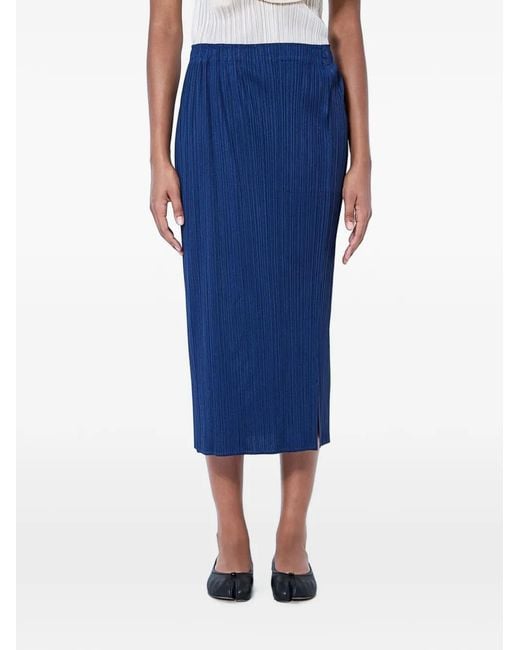 Pleats Please Issey Miyake Blue Midi Monthly Colors Pleated Side-Slit Skirt
