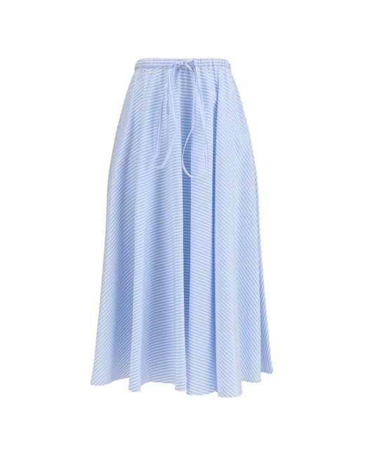 CRI.DA Blue Locorotondo Striped Midi Cotton Skirt