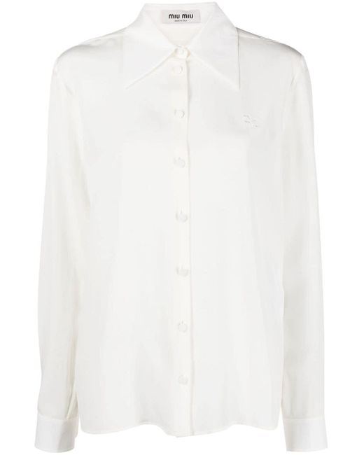 Miu Miu White Logo-embroidered Silk Shirt