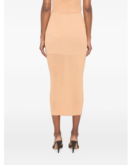 Alberta Ferretti White Ribbed-Knit Midi Skirt