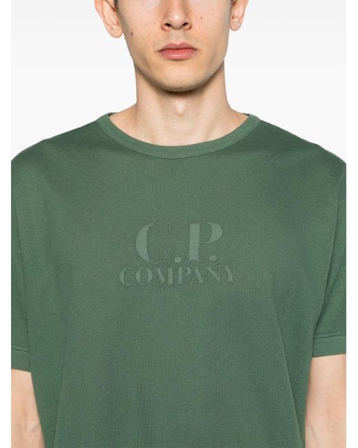 T-shirt piqué con ricamo logo di C P Company in Green da Uomo
