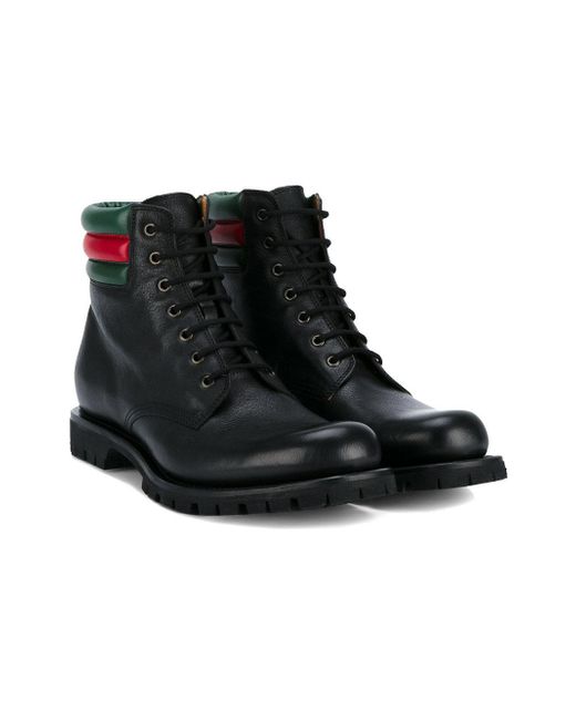 Gucci Web Detail Military Boots in Black for Men | Lyst