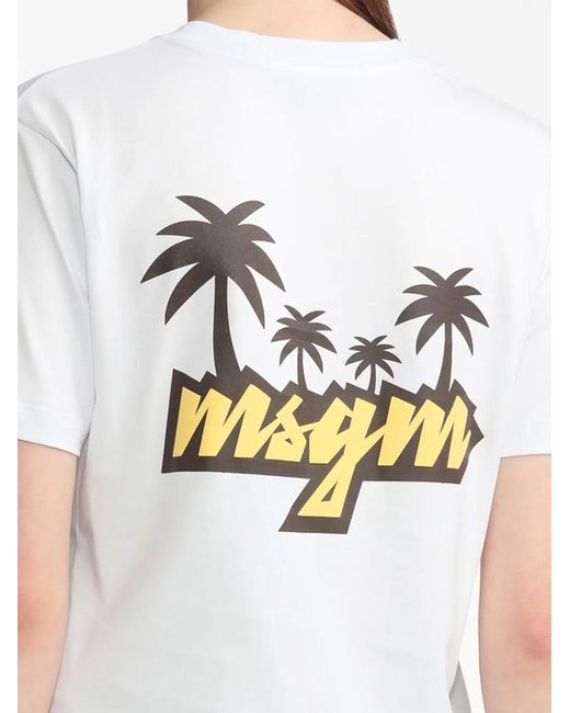 MSGM White Logo-Print Short-Sleeve T-Shirt