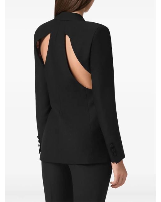Philipp Plein Black Logo-Plaque Cut-Out Blazer