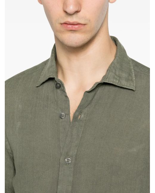 120% Lino Green Long-Sleeve Buttoned Shirt for men