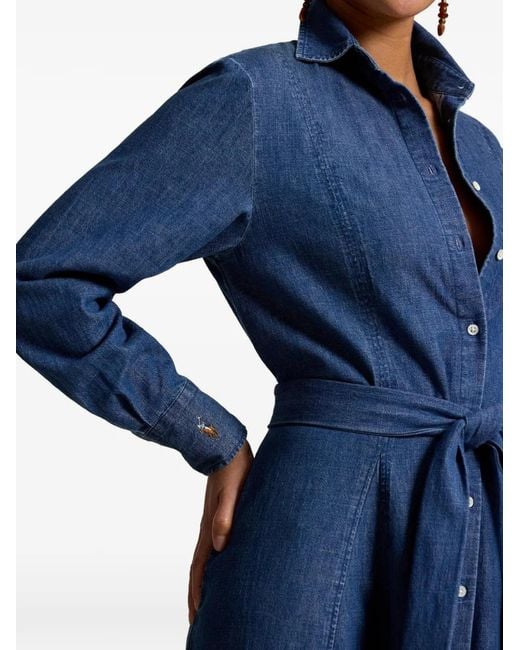 Polo Ralph Lauren Blue Tie-Belt Midi Shirt Dress