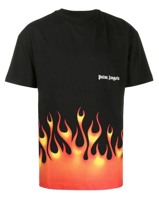 Camiseta con estampado de fuego Palm Angels de hombre de color Black