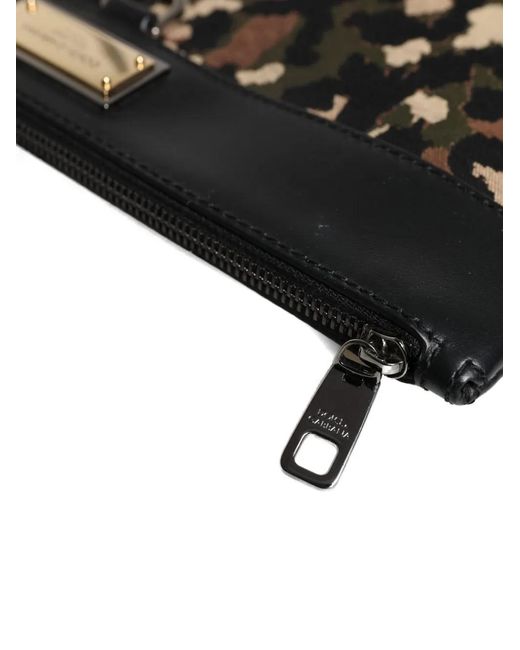 Dolce & Gabbana Black Pochette À Imprimé Léopard Et Plaque Logo for men