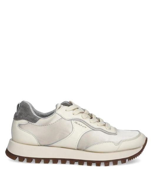 Gant White Lace-Up Panelled Sneakers