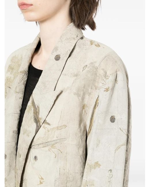 Ziggy Chen White Cropped Print-Design Jacket