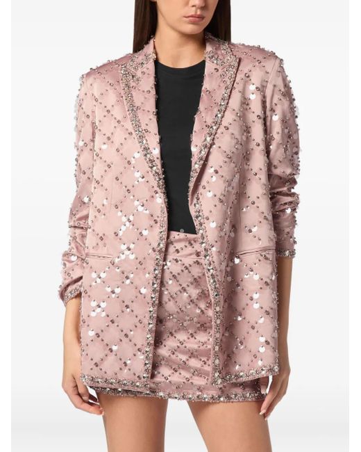 Philipp Plein Pink Sequin-Embellished Blazer