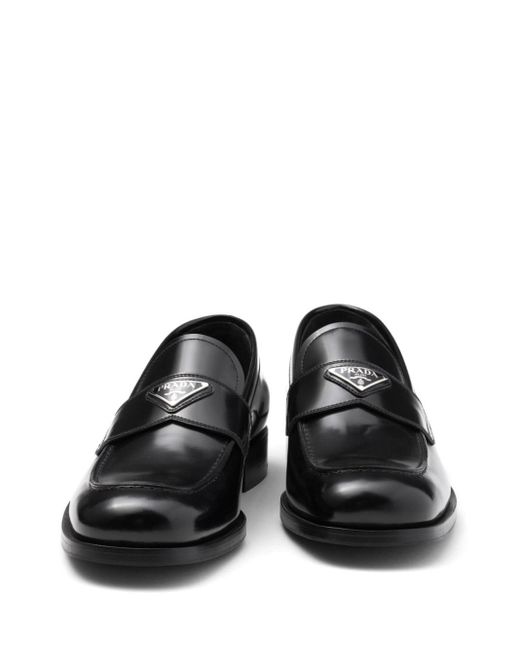 Prada Black Logo Plaque Loafers for men