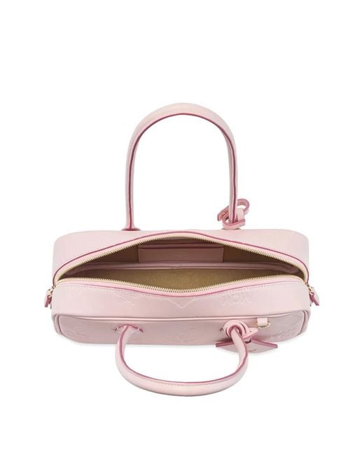 MCM Pink Aren Maxi Monogram Leather Shoulder Bag